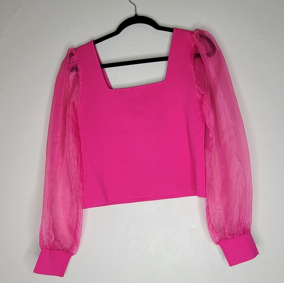 House of Harlow 1960 Fuchsia Sheer Sleeve Blousep - Picture 1 of 4